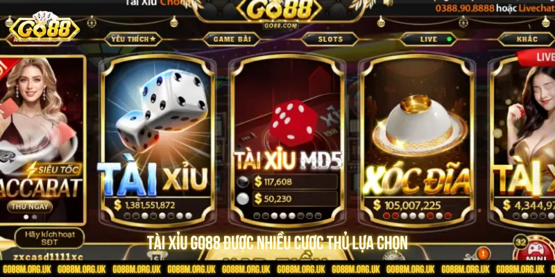 Tài xỉu GO88 được nhiều cược thủ lựa chọn